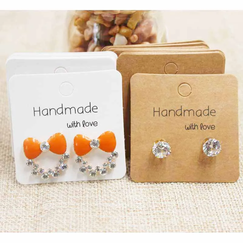 100PCS DIY white/kraft paper handmade stud earring tag square shape small cute earring packing display tag card