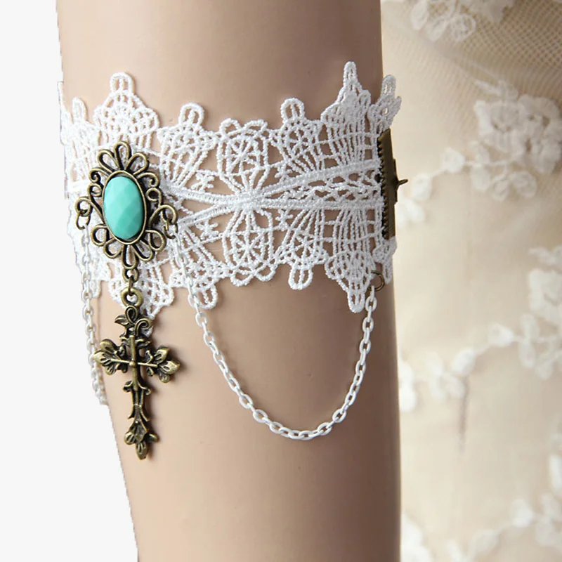 New Armlet Bracelets for Women Handmade Flower White Lace Stone Cross Drop  Arm Band Armband Wedding Bridal Gothic Lady Jewelry