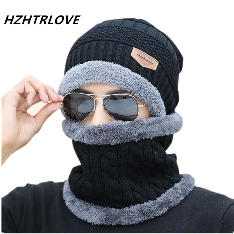 High Quality Add Wool Neck Warmer Winter Hat Knit Scarf Cap Winter Hats For Men Women Knitted Hat Fur Beanies Knit Hat Skullies