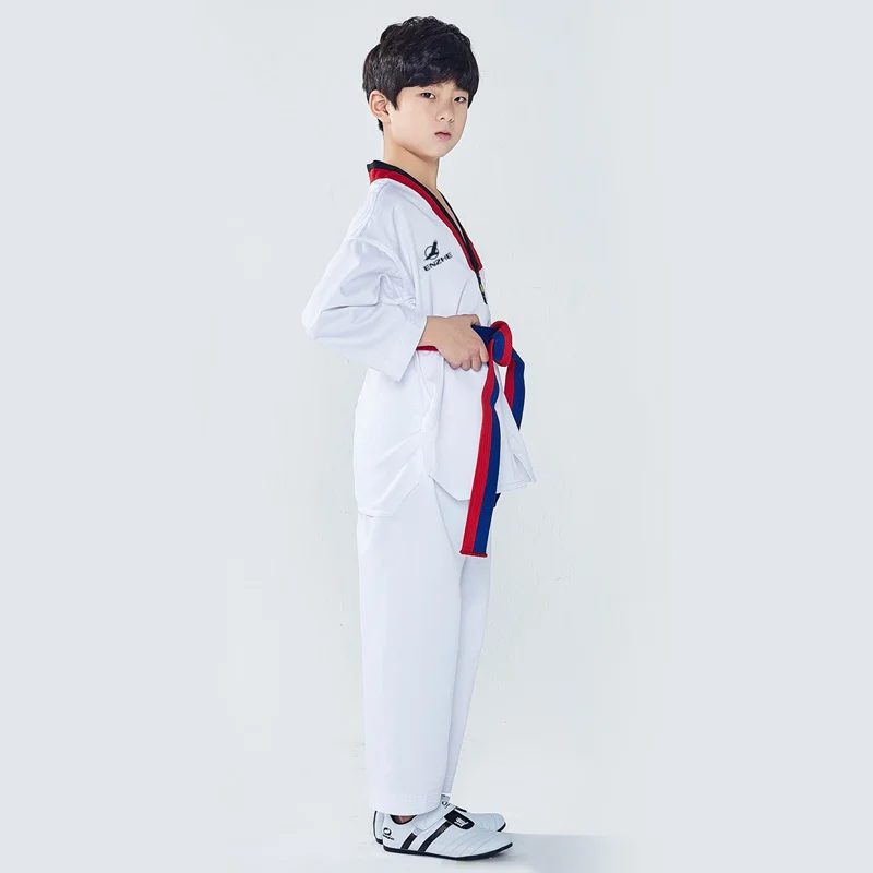 White Cotton Taekwondo Uniforms Karate Judo Taekwondo Dobok Clothes Children Adult Unisex Long Sleeve Suit TKD Clothing