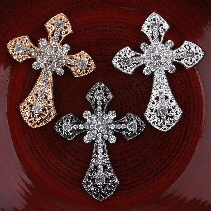 5PCS Handmade Vintage Metal Decorative Button Crystal Pearl Flower Center Alloy Flatback Rhinestone Buttons Cross Craft Supplies