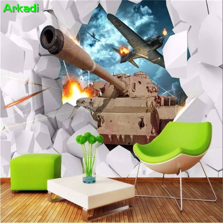 

Custom Mural 3D Stereo Tank Wall Wallpaper Children's Theme Boy Favorite Wallpaper Creative Personality Background Photo