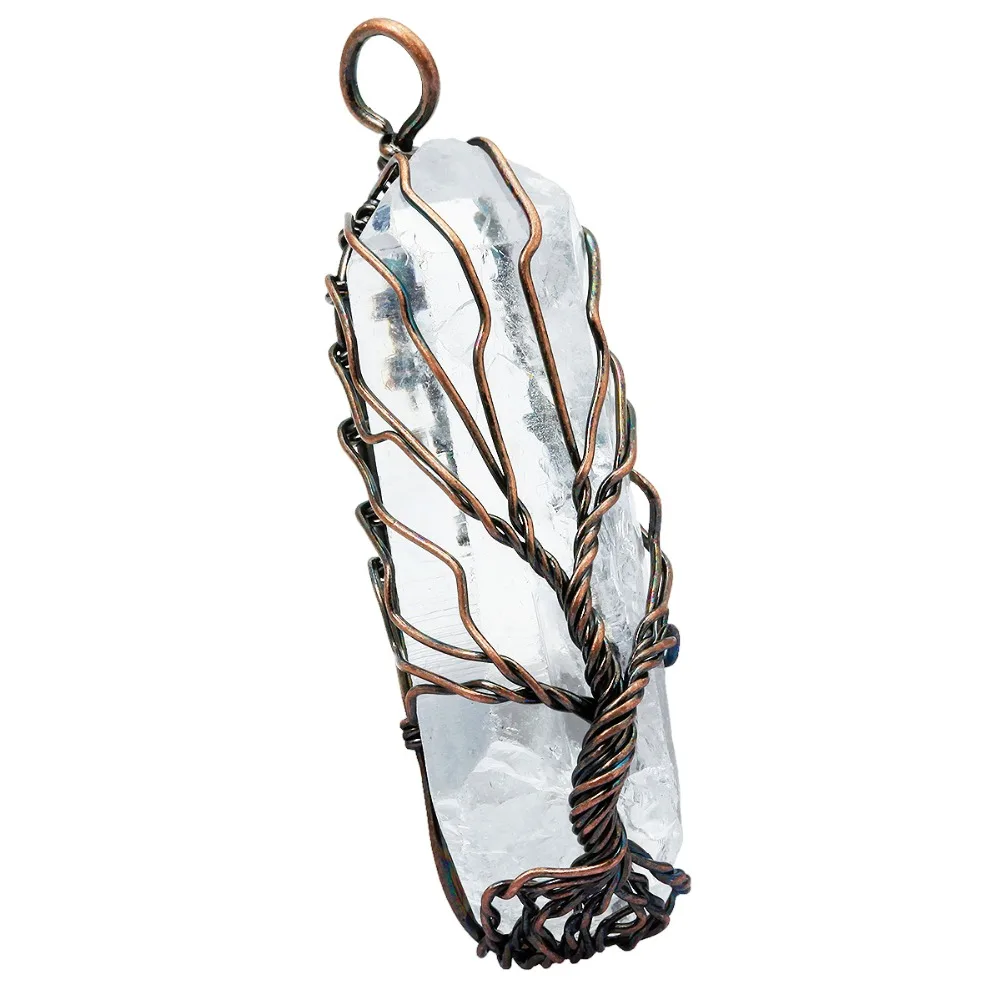 

TUMBEELLUWA Natural Raw Rock Quartz Crystal Stone Point Pendant Handmade Wire Wrapped Life Tree Charms Jewelry For DIY Necklace