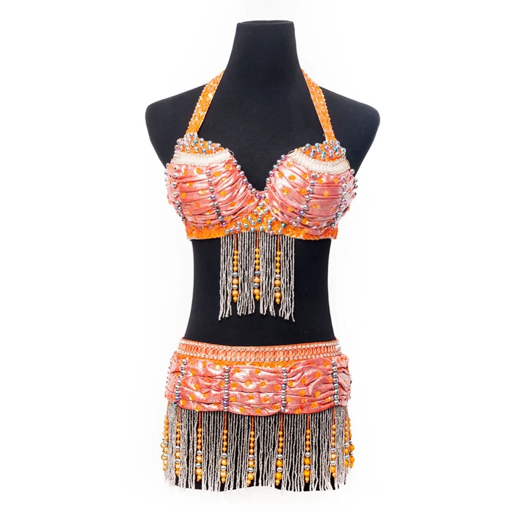 Beaded Fringe Carnival Bra Belt Woman Belly Dance Costumes Sexy Belly Dance Wear Belly Dance Bra And Belt Set Belly Dance Outfit