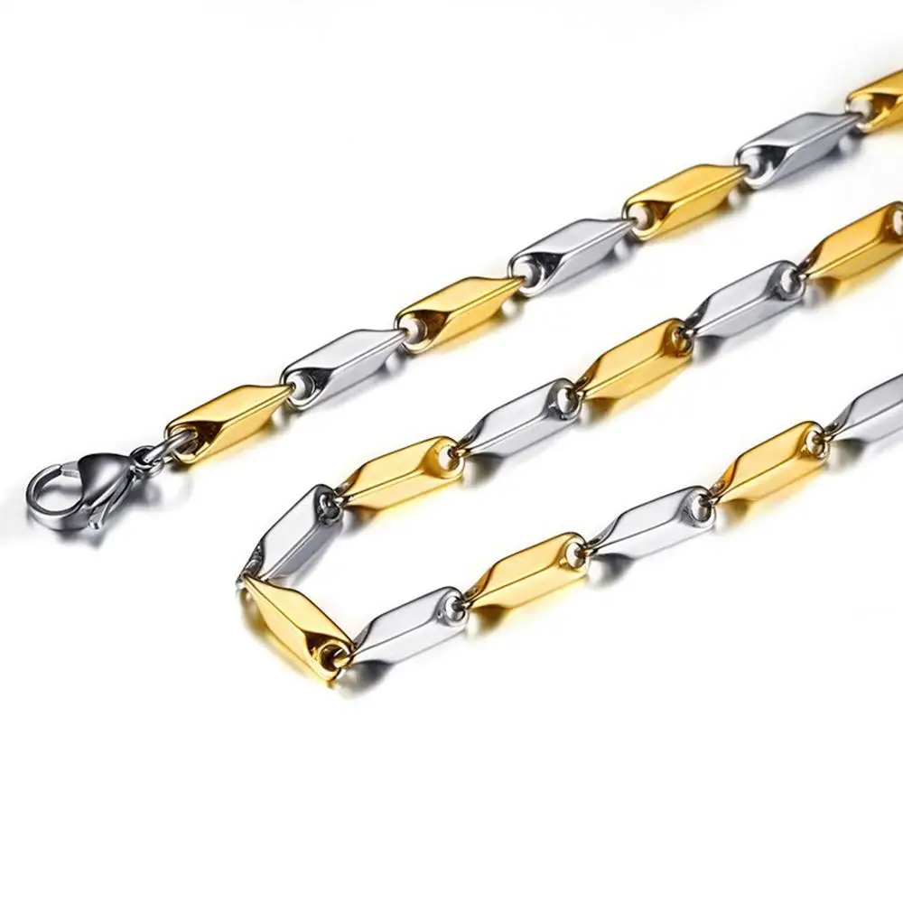 HIP High Polished Silver/Gold Color Titanium Stainless Steel 16-40Inch Long Stick Aberdeen Chain Necklaces for Men Jewelry