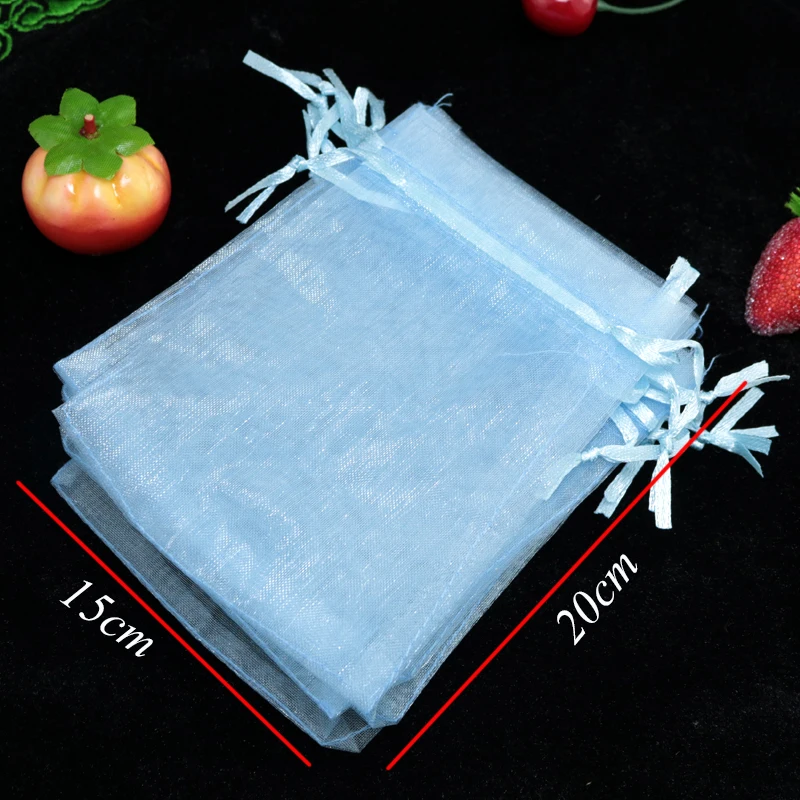 

Wholesale 200pcs Drawable Light Blue Organza Bags 15x20cm Wedding Favor Christmas Gift Bag Candy Jewelry Packaging Bags Pouches