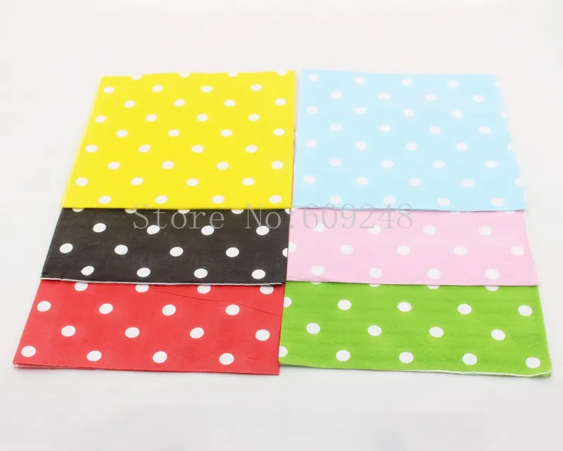 1000pcs Mix Colors Black Red Pink Blue Green Yellow Polka Dot Personalized Decorative Printed Paper Napkins Cheap Wholesale