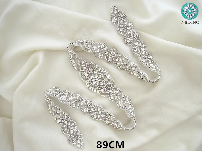 (10pcs)Bridal handmade beaded sewing silver crystal rhinestone appliques IRON ON for wedding dresses sash belt WDD0740