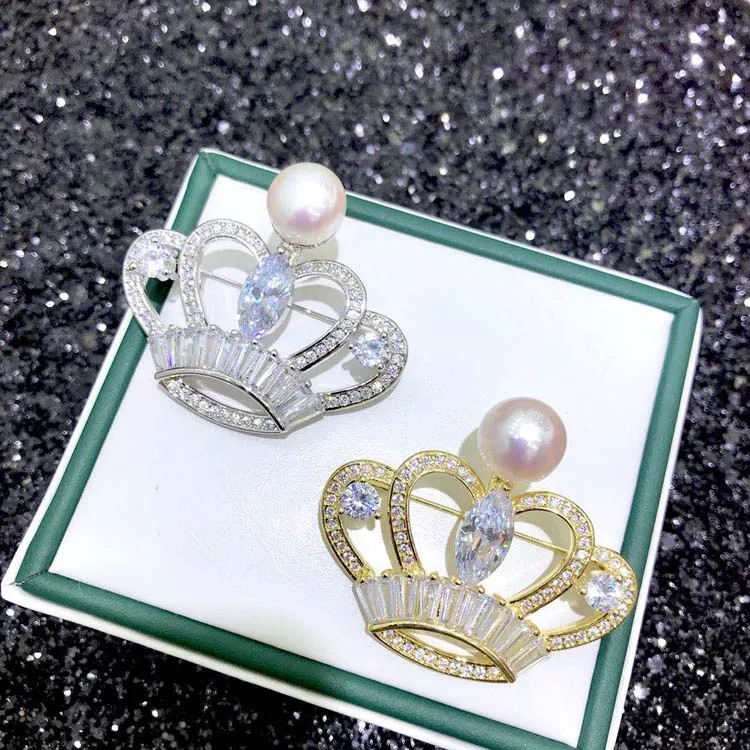 New Arrival Elegant Crown Design Pearl Breastpin Holder Women DIY Pearl Brooch Components Silver&Gold Color 3Pieces/Lot