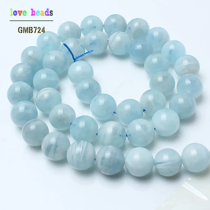 natural gem beads genuine aquamarina round stone beads for jewelry making 15inches/strand 6/8/10/12mm pick size