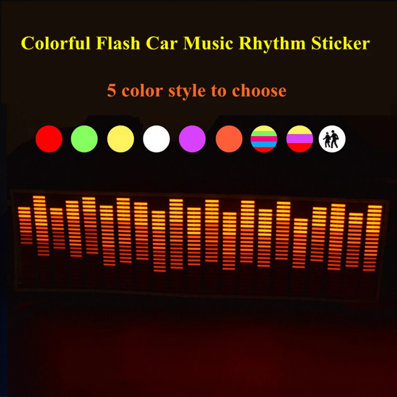 90*25 CM Colourful Music Rhythm Pattern Car Sticker EL Sheet Led Music Equalizer Car Windshield Sticker Sound Activated Light