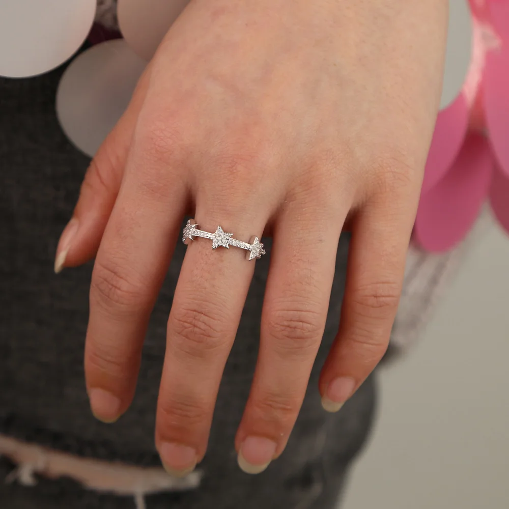 engagement band with 3 pcs cz star cute lovely star charm stacking bands fashion women rings size 6 7 8
