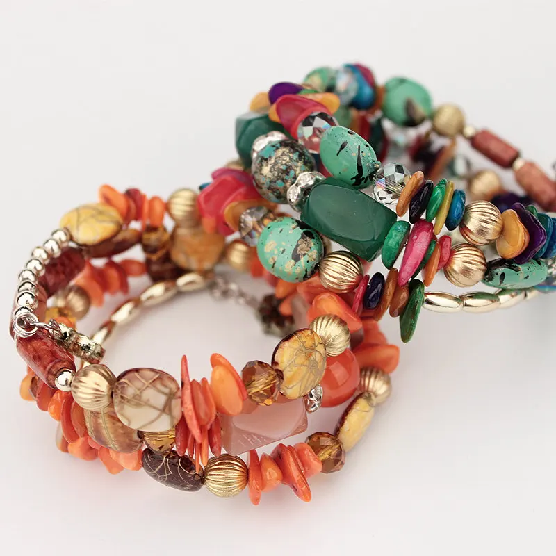 New Bohemian Multicolor Shell Bracelets & Bangles Crystal Stones Beaded Multilayer Bracelets Charm Gold Color Bracelet For Women