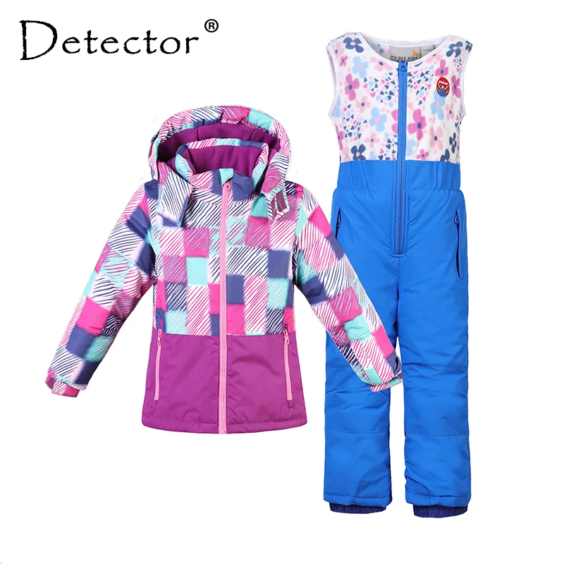 

Detector Boy Girl Ski Suit Waterproof Windproof Hooded Jacket and Pant Thermal Little Kid Ski snowboard Bid Children Clothing