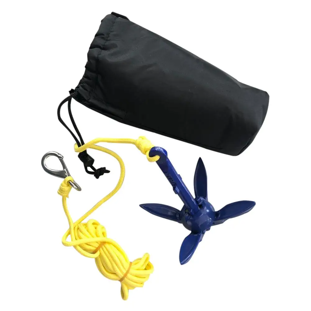 Foldable Kayak Anchor Kayak Canoe Motorboat SUP Paddle Board Boat Anchor With 16.4 Foot Rope And Spring Hook And Storage Bag