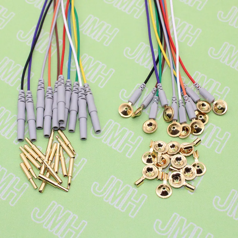 1.5 or 2meters 10pcs 10color eeg line,Copper plated Gold Din 1.5 plug and electrode cap sleep brain EEG cable