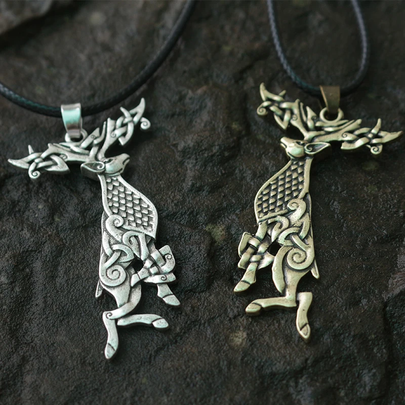 

lanseis 10pcs dropshipping viking deer pendant men necklace jewelry celt deer pendant