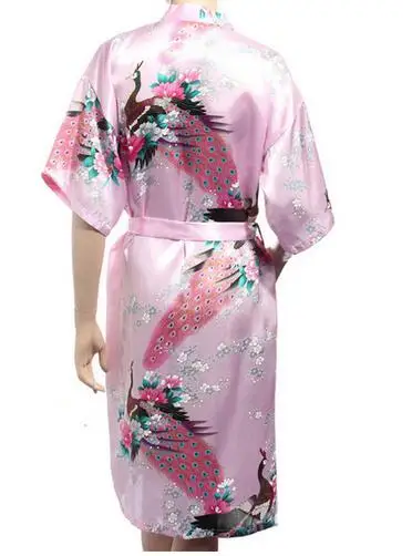 Sexy Mini Pink Chinese Traditional Women Silk Robe Novelty Kimono Yukata Pajamas Printed Nightgown S M L XL XXL XXXL RB129