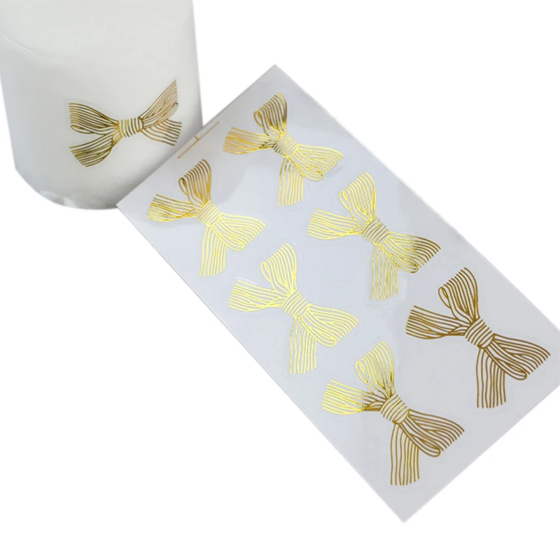 600pcs/lot New 4.5*3CM Golden Big Bow Gold Handmade Sweet Candy Packaging Sealing Label Sticker Adhesive Stationery Wholesale