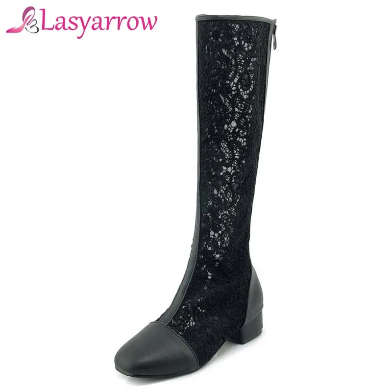 Lasyarrow Fashion Sexy Women Sandals Thick Heel Square Toe Zipper Knee High Boots Female Footwear 2018 Summer Big Size 33-46