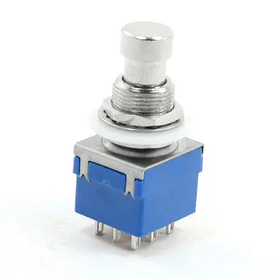 

3PDT 9 Terminals Momentary Round Button Pushbutton Switch AC 250V 2A Blue