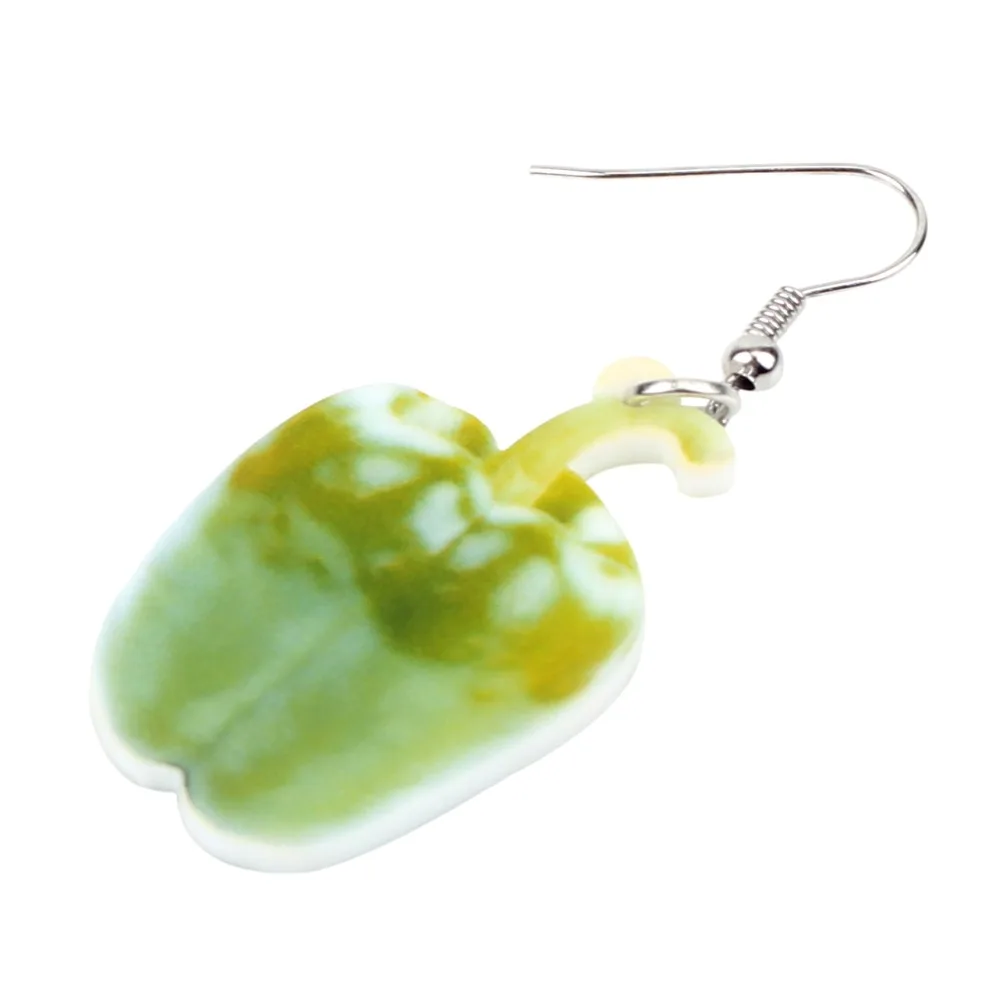 Bonsny Acrylic Cute Green Pepper Earrings Big Long Dangle Drop Fashion Vegetable Jewelry For Women Girls Ladies Teens Gift Bulk