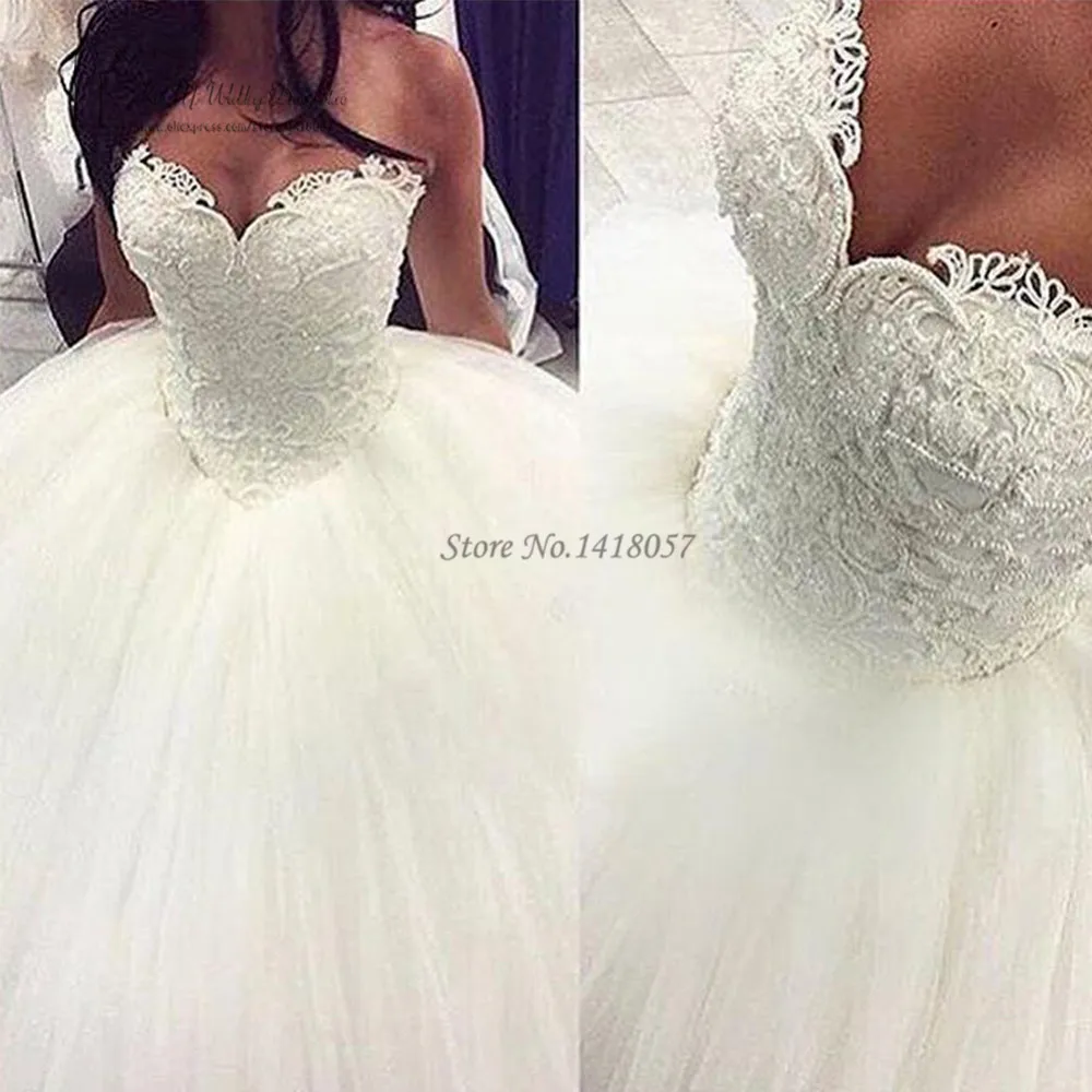 Vestido de Casamento 2017 Gorgeous Ball Gown Wedding Dresses Pearls Plus Size Wedding Gowns Lace Bride Dress Corset Back