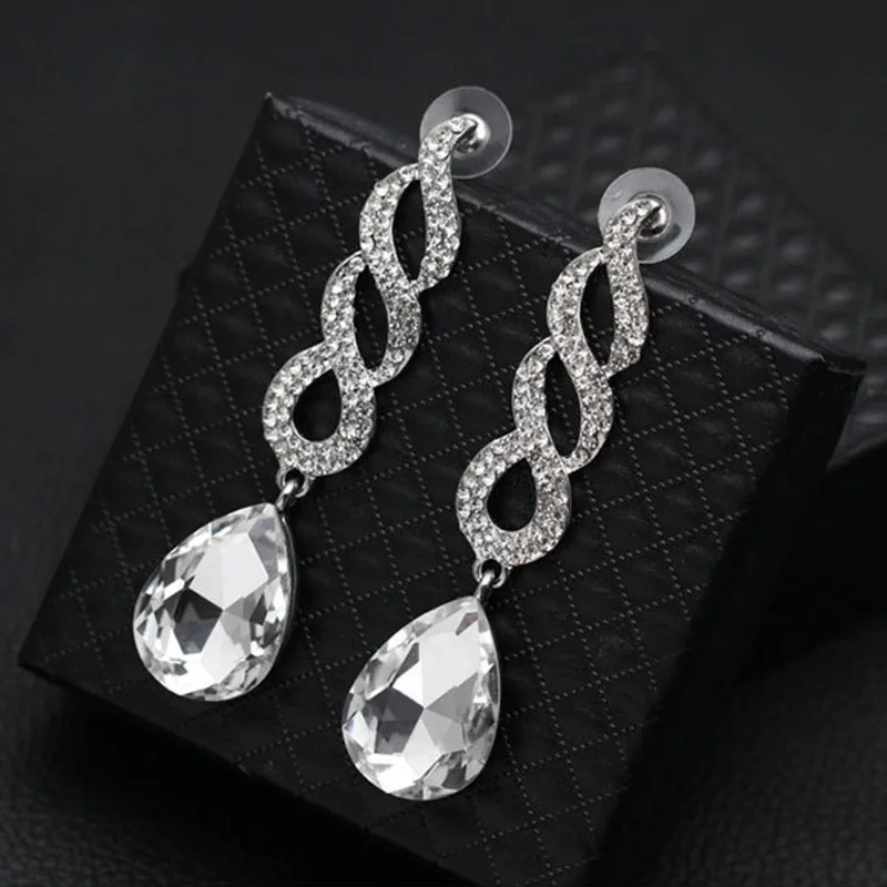 BLIJERY Navy Blue/Clear Crystal Long Drop Earrings for Women Fashion Jewelry Brides Wedding Dangle Earrings Femme Brincos image 3