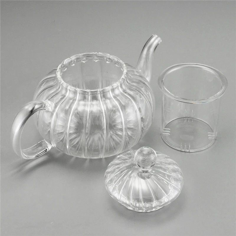Arshen Pumpkin Shape Teaware Set Heat-Resistant Glass 600ML Teapot Set Infuser Teapot with Warmer and 6 Pcs Double Wall Tea Cups