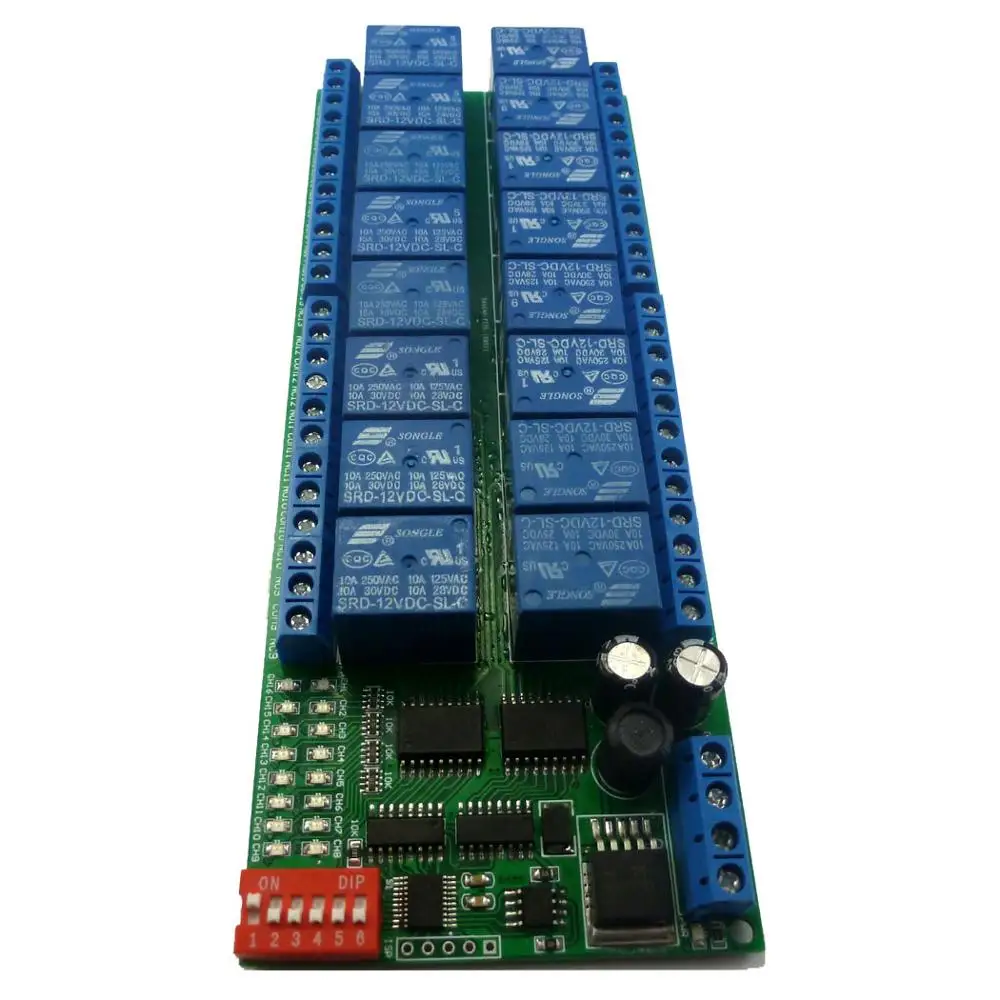 릴레이 모듈 Modbus RTU 485 리모컨 스위치 보드, PLC PTZ 카메라 모터용, 16 채널 DC 12V RS485