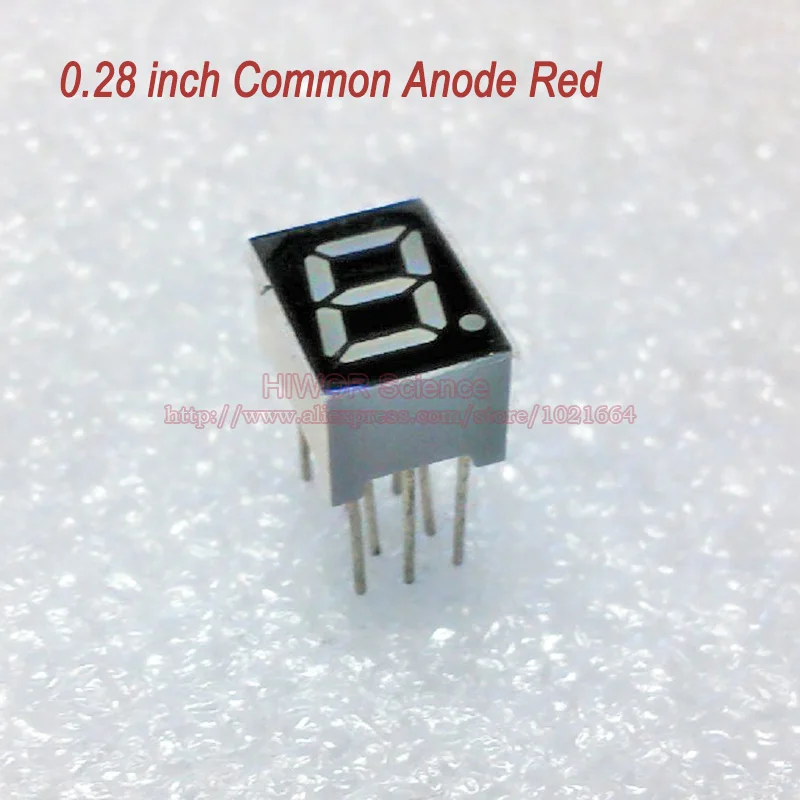 

(10pcs/lot) 10 Pins 2811BR 0.28 Inch 1 Bit 7 Segment Red LED Display Share Common Anode Digital Display