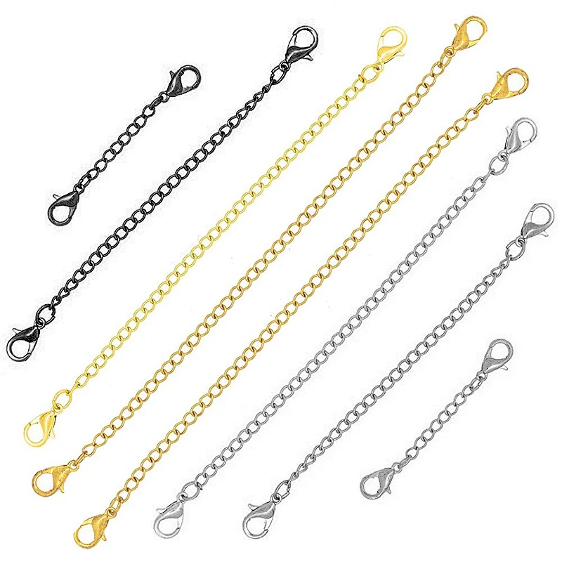 5pcs Stainless Steel Necklace Extension Chain Bulk Bracelet Extended Lobster Buckle Chains Tail Extender for DIY Jewelry Making