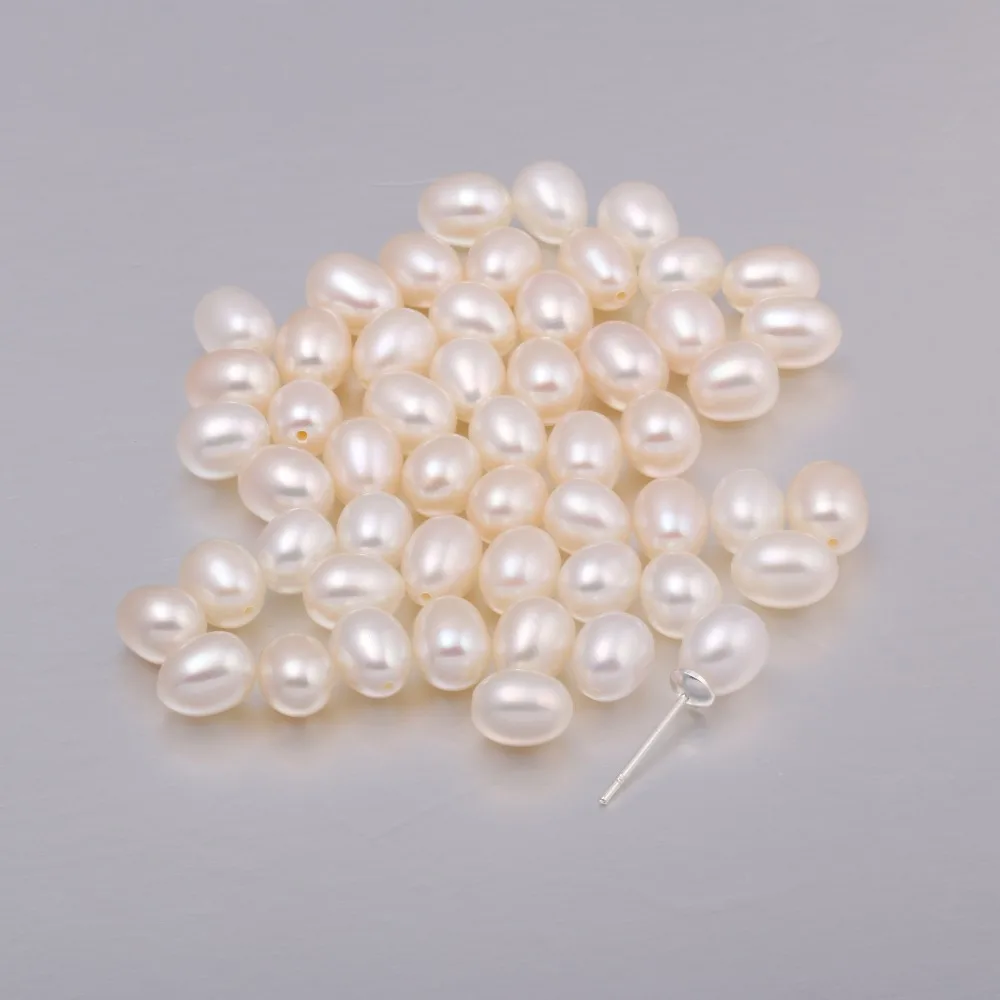 10 pieces 100% Natural Pearl Half Hole Cultured Freshwater White Rice Pearl Beads Half-drilled Hole 6-7 mm