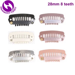 100 Pieces 28mm 8-teeth Silicone Coated Hair Extension Snap Clips with Stainless Steel Material - 7 Different Colors IN STOCK
