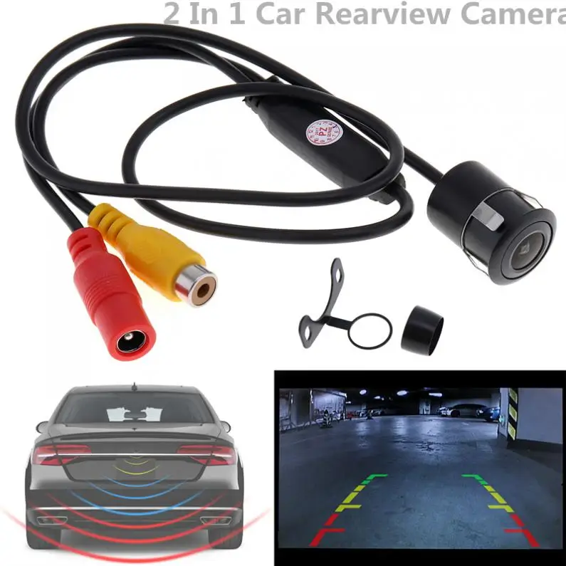 

Universal Waterproof DC 12V 2 In 1 CCD Car Rear view Camera 170 Degrees Wide Angle with Parking Lines and 18.5mm Glass Lens