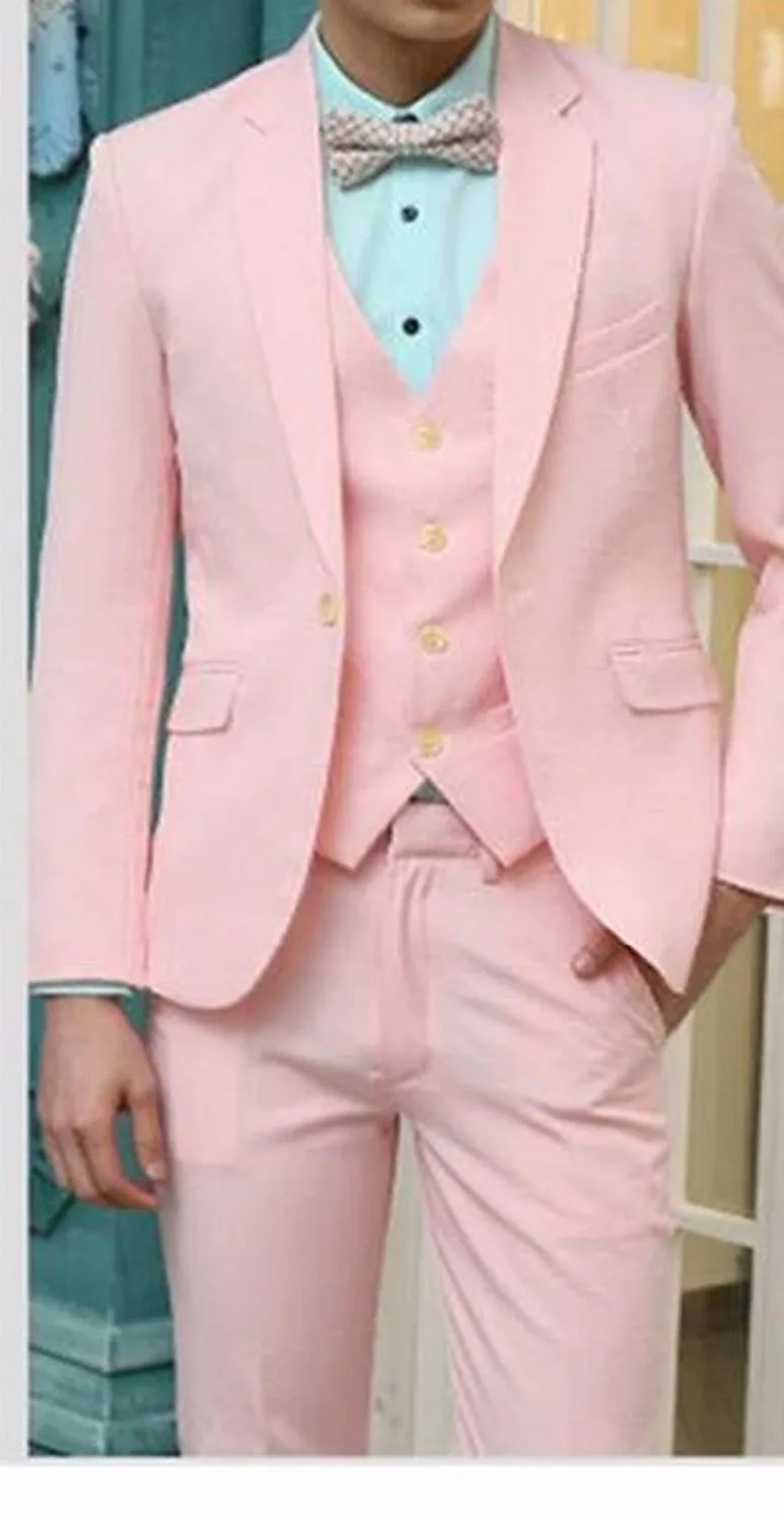 

Latest Design One Button Pink Groom Tuxedos Notch Lapel Groomsmen Mens Wedding Prom Suits (Jacket+Pants+Vest+Tie) NO:190