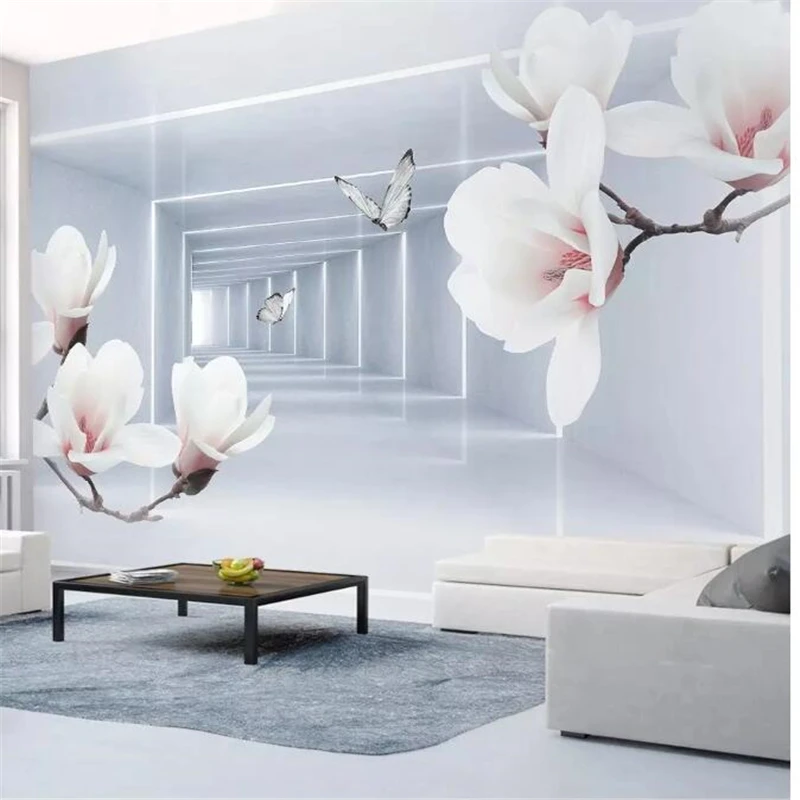 

wellyu wall papers home decor Custom wallpaper Magnolia flower butterfly 3d abstract space modern tv background wall mural