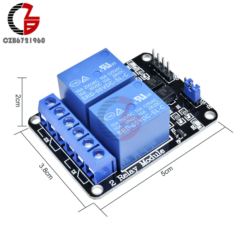 5V 2 Channel Relay Module Low Level Triggered 2-Way 2CH Relay Module with Optocoupler Expansion for Arduino ARM PIC AVR DSP