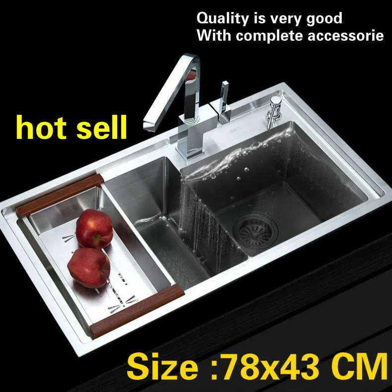 

Free shipping Household vogue kitchen manual sink double groove do the dishes durable 304 stainless steel hot sell 780x430 MM