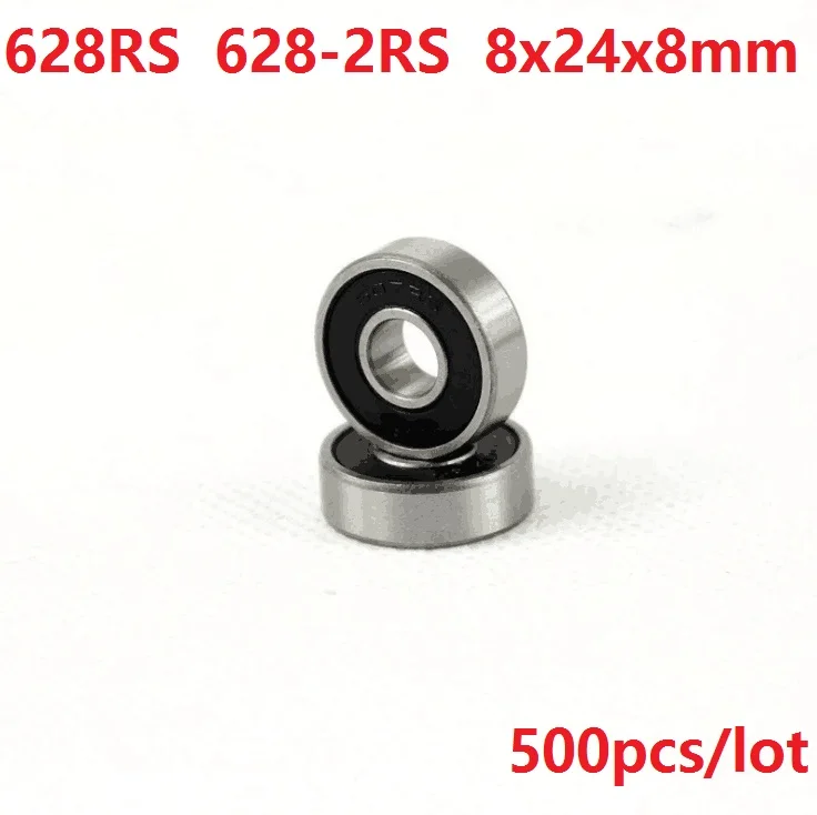 500pcs/lot 628RS 628-2RS 628 RS 2RS Miniature ball bearings 8*24*8 Deep Groove Ball bearing 8x24x8mm