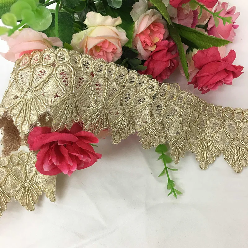 2-5Yards Gold Wedding Dress Wave Lace Applique Golden Thread Guipure Lace Trim Accessories For DIY Sewing Crafts