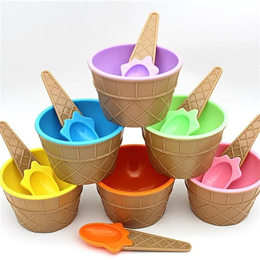 New 1Set Kids Ice Cream Bowl Spoon Set Durable Children Gifts Lovely Dessert Bowl DIY Ice Cream Tools icecream bowl+spoon