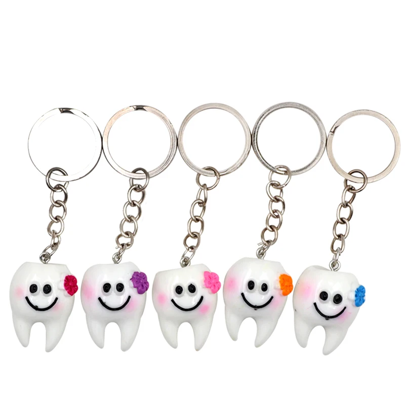 Porte-clés en forme de dents, modèle de Simulation de dent, à la mode, dessin animé, joli cadeau pour filles, 10 pièces