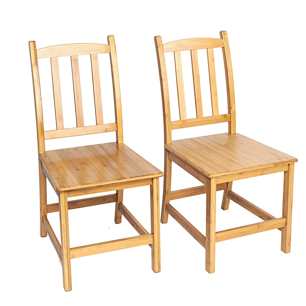 2Pcs Bamboo Chairs Sturdy Dining Side Chairs for Kitchen Dining Room Solid Quality Chairs with Back Wood Color - US Stock