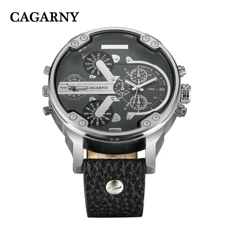 Luxury Men\'s Watches Quartz Watch Men Fashion Wristwatches Leather Watchband Date Dual Time Display Military Watches Men Cagarny