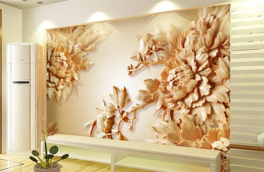 

3D carvings Peony TV backdrop 3d wallpaper flower 3d stereoscopic wallpaper Home Decoration