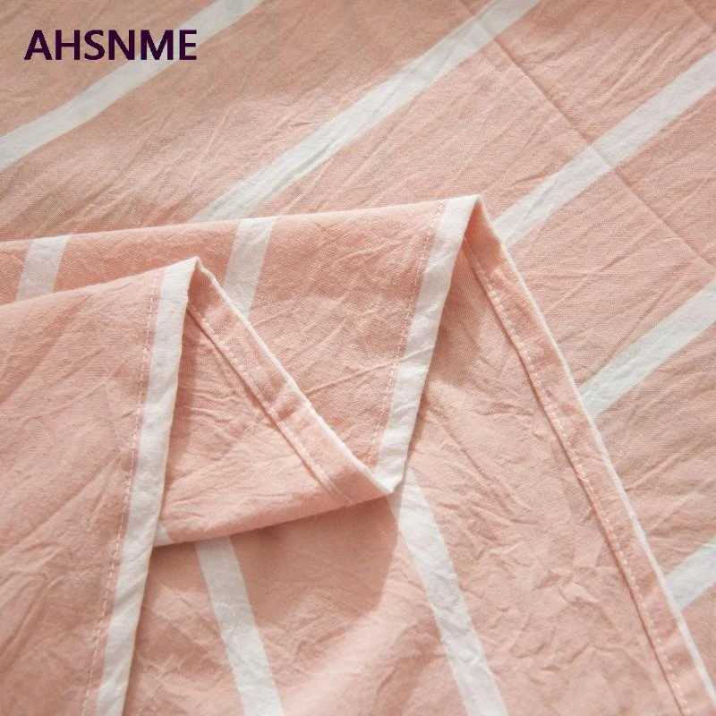 AHSNME 100% Cotton sheets Special Wrinkle Craft Super Soft Powder medium stripe Cool Summer Simple Flat sheets 240x250/245x270cm