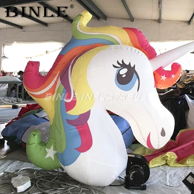 New beautiful rainbow color oxford giant inflatable unicorn hanging animal head balloon for wedding party decoration