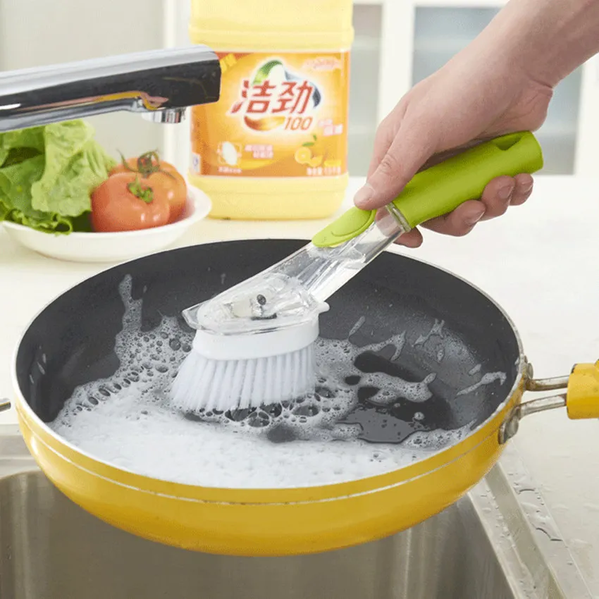 

Hydraulic Washing Pan Dish Bowl Cleaning Brush, Automatic Detergent, Decontaminate Detachable Handle Green gray Kitchen Supplies