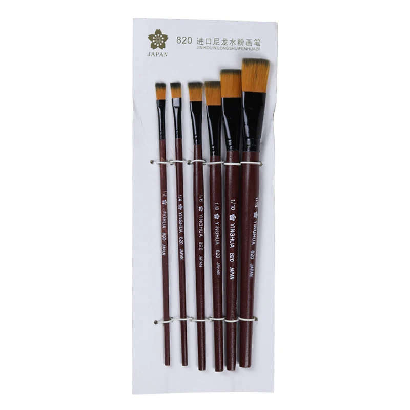 6pcs/Set Watercolor Gouache Painting Pen Nylon Hair professional Drawing Tools Wooden Handle Paint Brush Drawing Art Supplies